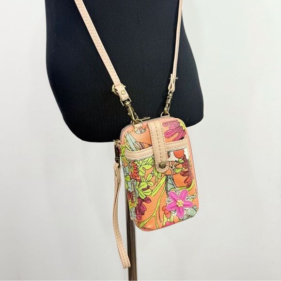 Sakroots Peach Pink Floral Print Mini Convertible Wristlet Crossbody Wallet - Picture 4 of 16